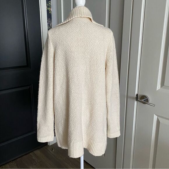 LOFT Cream Wool and Alpaca Blend Knit Large Shawl Collar Cardigan Duster Size M - Picture 3 of 10